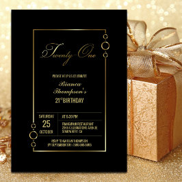 21歳の誕生日 ブラック ゴールドフレーム パーティー 招待状