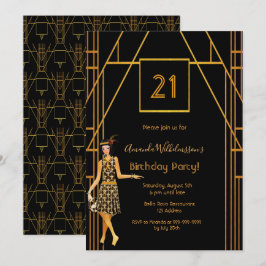 21歳の誕生日 ブラック ゴールド 1920 アートデコ 招待状
