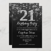21歳の誕生日 – ブラック・シルバー 招待状 (正面/裏面)