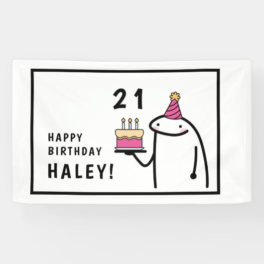 21歳の誕生日 ブラック ホワイト おもしろミーム 横断幕 (横)