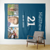 21歳の誕生日 ブルー 写真 モノグラム 男の子 タペストリー (インサイチュ(横))