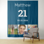 21歳の誕生日 ブルー 写真 モノグラム 男の子 タペストリー (インサイチュ)