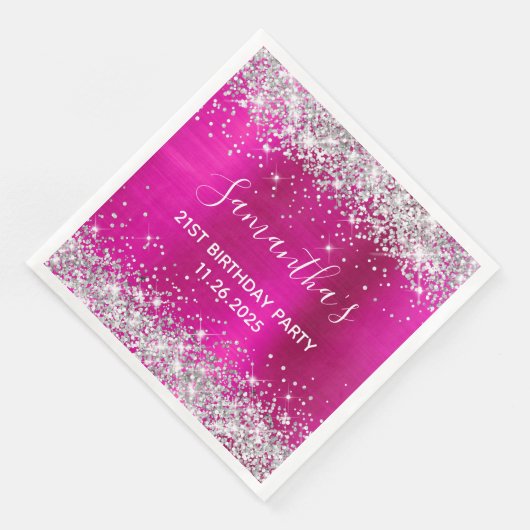 21歳の誕生日 ホットピンクとシルバーのグリッター (コーナー)