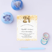 21歳の誕生日 ホワイトゴールド グリッター 予算招待状 チラシ (シングル)