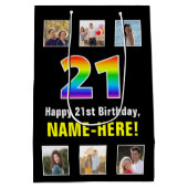 21歳の誕生日:レインボー「21」、カスタム写真&名前 ミディアムペーパーバッグ (裏面)