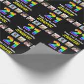 21歳の誕生日:レインボー「21」、写真カスタムと名前 ラッピングペーパー (角)