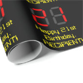 21歳の誕生日：レッドデジタル時計スタイル"21" +名前 ラッピングペーパー (ロールコーナー)