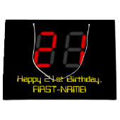 21歳の誕生日：レッドデジタル時計スタイル"21" +名前 ラージペーパーバッグ (正面)