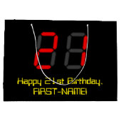 21歳の誕生日：レッドデジタル時計スタイル"21" +名前 ラージペーパーバッグ (裏面)