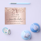 21歳の誕生日 ローズグリッター 予算を抑えた Save the Date チラシ (シングル)