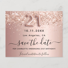 21歳の誕生日 ローズグリッター 予算を抑えた Save the Date チラシ