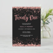 21歳の誕生日 ローズゴールド グリッター 招待状 (スタンド正面)