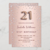21歳の誕生日 ローズゴールド ダイヤモンド 招待状 (正面/裏面)