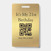 21歳の誕生日、ワインを1杯買って、QRコード、金箔 バッジ (裏面)
