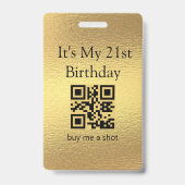 21歳の誕生日、ワインを1杯買って、QRコード、金箔 バッジ (正面)