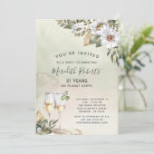 21歳の誕生日 ワインボトル シャンパントースト ホワイトセージ フローラル 招待状 (スタンド正面)