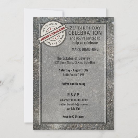 21歳の誕生日、任務の遂行、 招待状 (裏面)