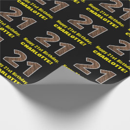 21歳の誕生日：名前とフェイク木目パターン「21」 ラッピングペーパー