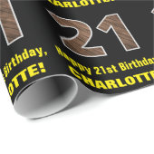 21歳の誕生日:名前とフェイク木目パターン「21」 ラッピングペーパー (ロールコーナー)