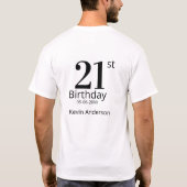 21歳の誕生日 名前と日にちが太字のシンプルな男性 少年 Tシャツ (裏面)