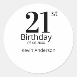 21歳の誕生日 名前と日にち 太字 シンプルな男性 少年 ラウンドシール