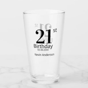 21歳の誕生日 名前と日にち 太字 シンプル メンズ 男性 タンブラーグラス