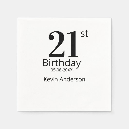 21歳の誕生日 名前と日にち 太字 スタンダードカクテルナプキン (正面)