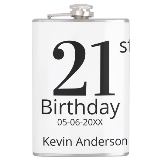21歳の誕生日 名前と日にち 太字 フラスク (正面)