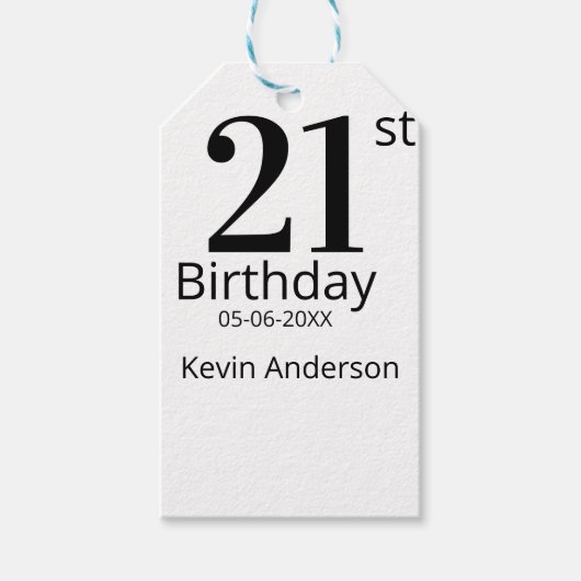 21歳の誕生日 名前と日にち 太字 男の子 少年 ギフトタグ (正面)