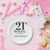 21歳の誕生日 名前と日付 太字 シンプル メンズ 男性 ペーパープレート (パーティー)