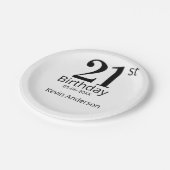 21歳の誕生日 名前と日付 太字 シンプル メンズ 男性 ペーパープレート (アングル)