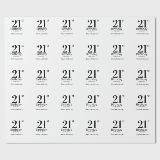 21歳の誕生日 名前と日付 太字 男の子 少年 ラッピングペーパー (フラット)