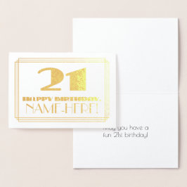 21歳の誕生日; 名前 + アートデコ風の「21」 箔カード