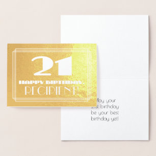 21歳の誕生日:名前+アールデコインスパイア見た目"21" 箔カード
