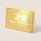 21歳の誕生日:名前+アールデコインスパイア見た目"21" 箔カード (正面)