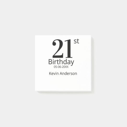 21歳の誕生日 名前 日付 ボールド体 シンプルな男性 少年 ポストイット (正面)
