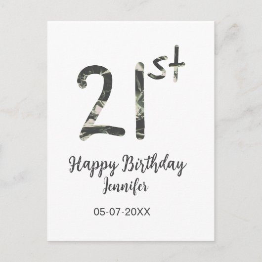 21歳の誕生日 名前 日付 年 黒 テンプレート 誕生日 ポストカード (正面)