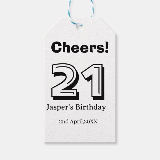 21歳の誕生日 太文字 名前 男 ギフトにお祝い ギフトタグ (正面)