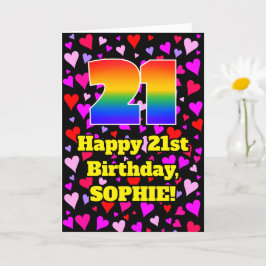 21歳の誕生日:愛するハートパターン、虹# 21 カード
