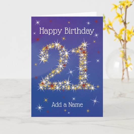 21歳の誕生日 – 星の年齢21歳 – 青 カード (黄色い花)