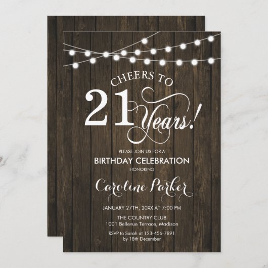 21歳の誕生日 – 木素朴の模様 招待状 (正面/裏面)