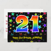 21歳の誕生日：楽しいスターパターン、虹21、名前 ポストカード (正面/裏面)