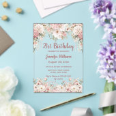 21歳の誕生日 水彩 ピンクの花 フラワー パーティー おしゃれ アクリル招待状 (インサイチュ (ウェディング))