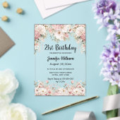 21歳の誕生日 水彩 ピンクの花 モダン アクリル招待状 (インサイチュ (ウェディング))