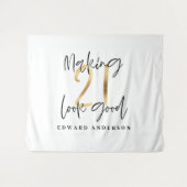 21歳の誕生日 現代的なブラックとゴールドのスタイリッシュ タペストリー (正面(横))