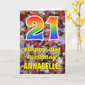 21歳の誕生日; 田舎風の秋の葉; 虹色の"21" カード (黄色い花)