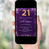 21歳の誕生日 紫のローズゴールドの輝き 招待状