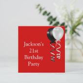 21歳の誕生日 赤 黒 銀 白 風船 招待状 (スタンド正面)