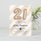 21歳の誕生日 – 金ゴールドストライプバルーン 招待状 (スタンド正面)