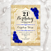21歳の誕生日 – 金ゴールドストライプブルー王室のバラ 招待状